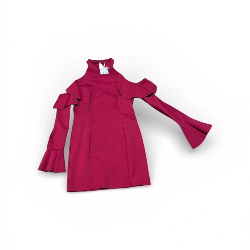 Free People Raspberry Ruffle Body Con Cold Shoulder Mini Dress - Picture 4 of 4